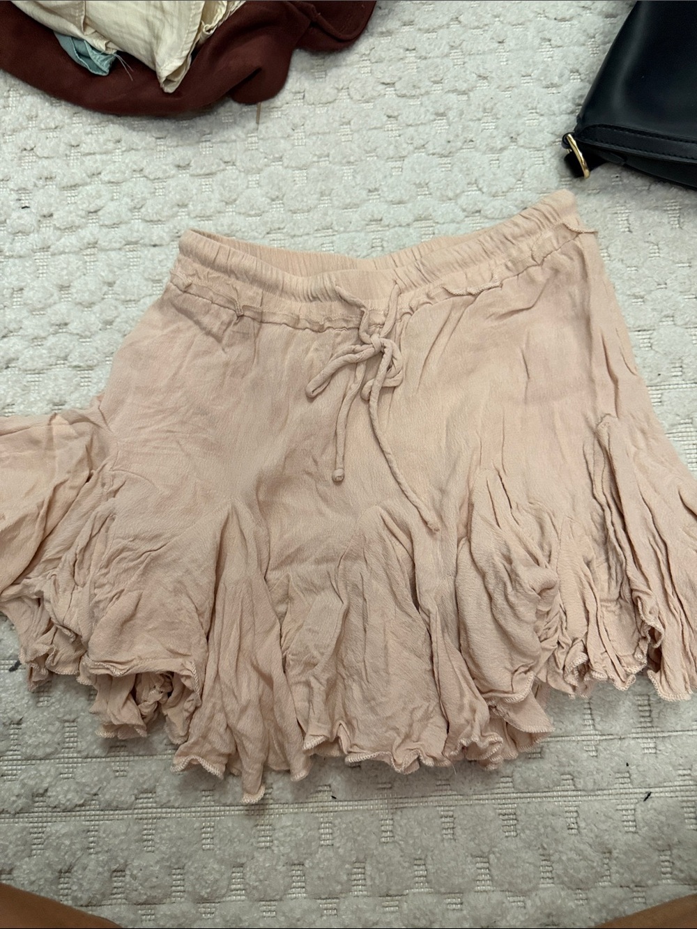 Vici Blush Pink Crinkle Drawstring Mini Skirt